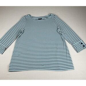 J.Jill Wearever Womens Buttoned-Cuff Top Blue Striped Stretch Travel Size Medium